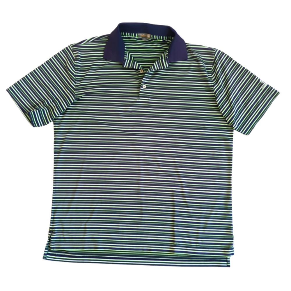 Peter Millar Navy, White & Green Striped Performance Polo